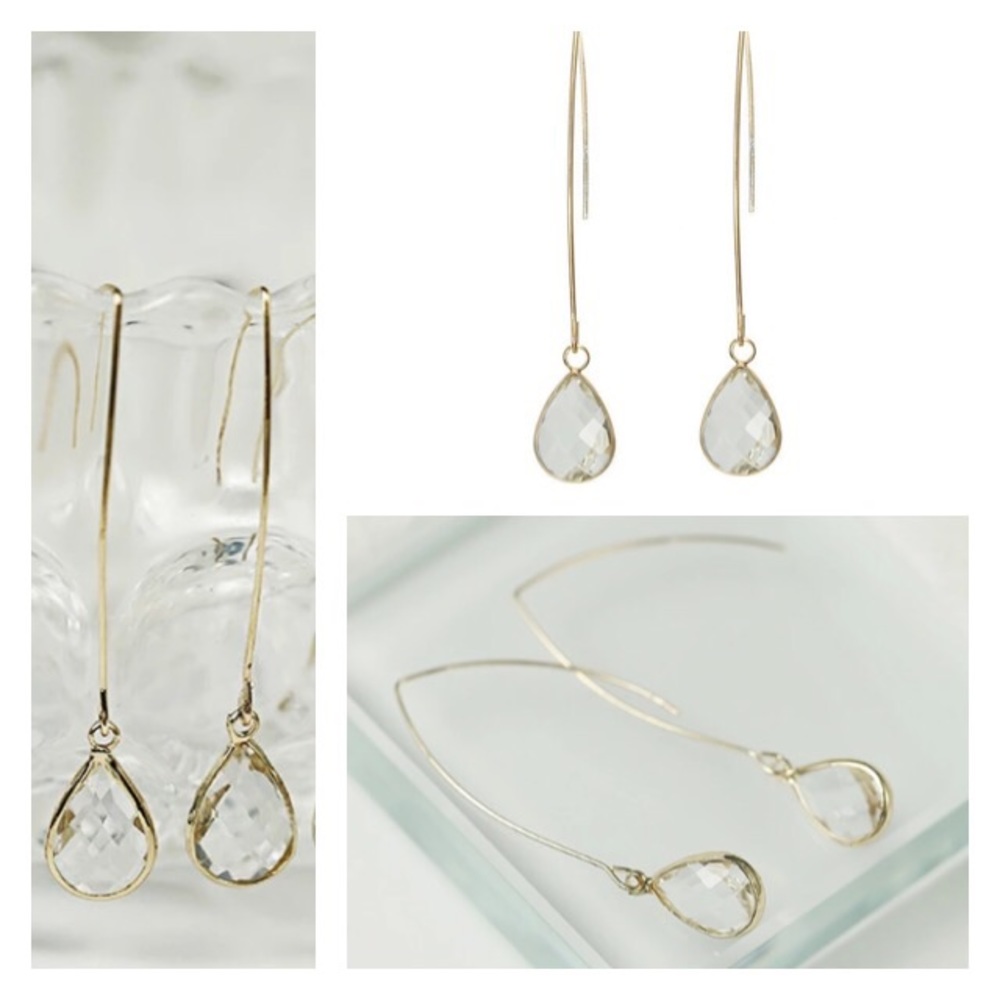 NEW!๐๐CRYSTAL CLEAR FACETED TEARDROPS!๐๐GOLDEN - Picture 1 of 7